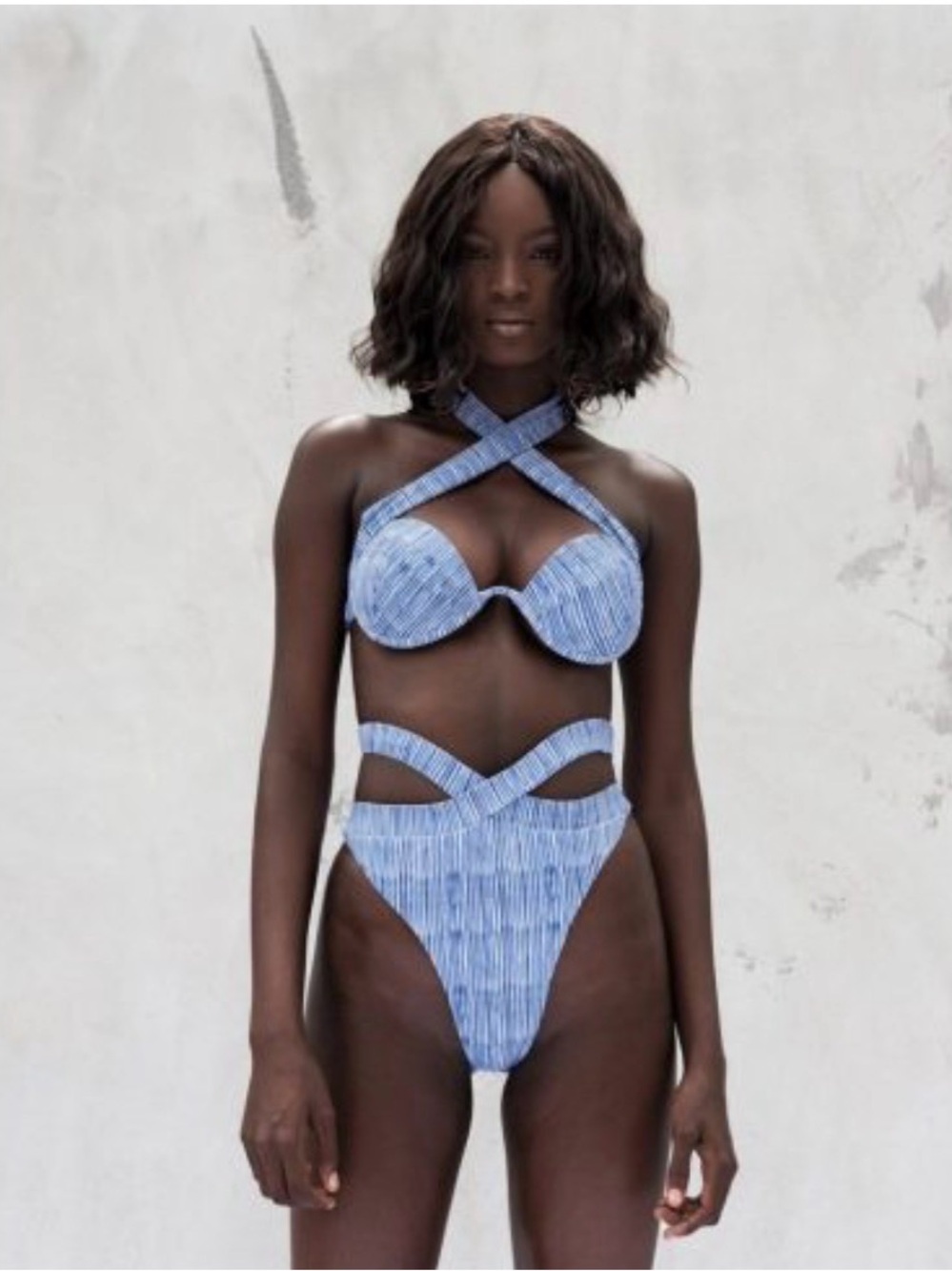 Andrea Iyamah Blue Striped Crisscross Bikini Set M/L